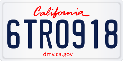 CA license plate 6TRO918