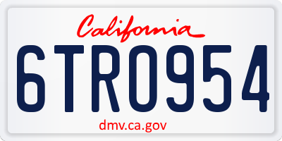 CA license plate 6TRO954