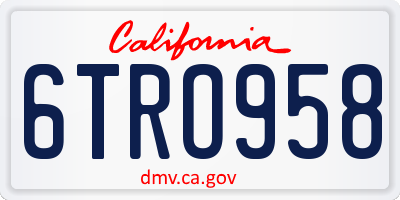 CA license plate 6TRO958