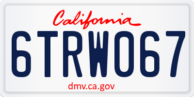 CA license plate 6TRW067