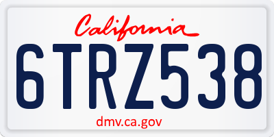 CA license plate 6TRZ538