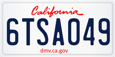 CA license plate 6TSA049