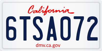 CA license plate 6TSA072