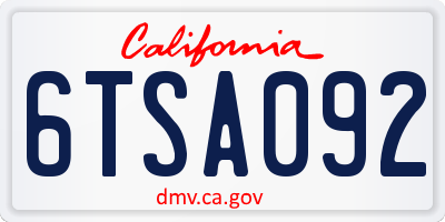 CA license plate 6TSA092