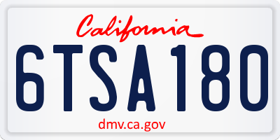 CA license plate 6TSA180