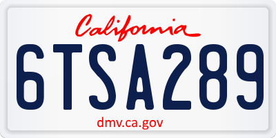 CA license plate 6TSA289