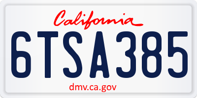 CA license plate 6TSA385