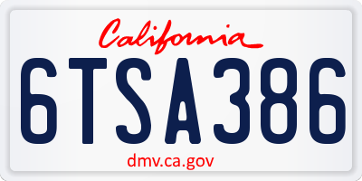 CA license plate 6TSA386