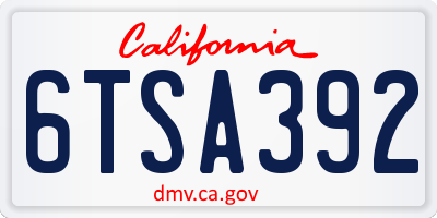 CA license plate 6TSA392