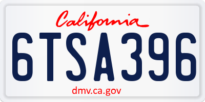 CA license plate 6TSA396