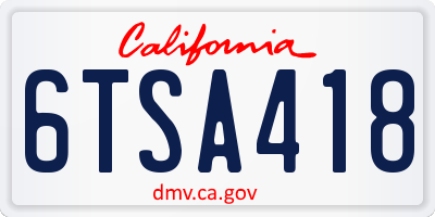 CA license plate 6TSA418