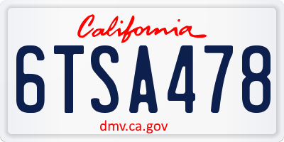 CA license plate 6TSA478