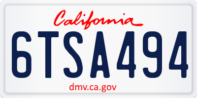CA license plate 6TSA494