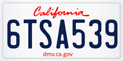 CA license plate 6TSA539