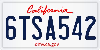 CA license plate 6TSA542