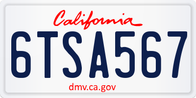 CA license plate 6TSA567