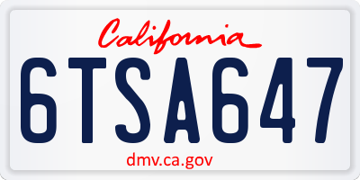 CA license plate 6TSA647