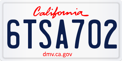 CA license plate 6TSA702