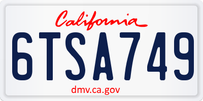 CA license plate 6TSA749