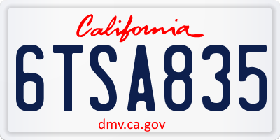 CA license plate 6TSA835