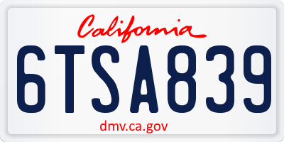 CA license plate 6TSA839