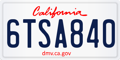 CA license plate 6TSA840