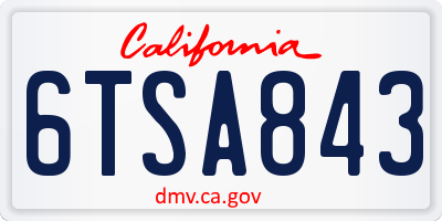 CA license plate 6TSA843