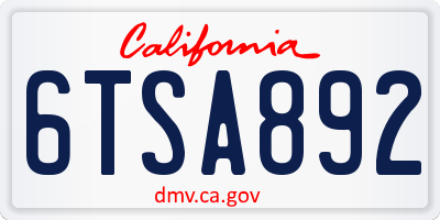 CA license plate 6TSA892