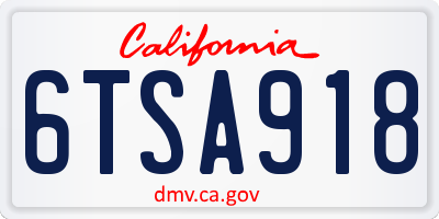 CA license plate 6TSA918