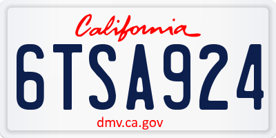 CA license plate 6TSA924