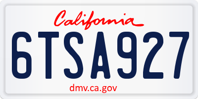 CA license plate 6TSA927