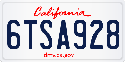 CA license plate 6TSA928