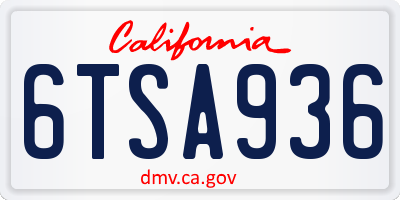CA license plate 6TSA936