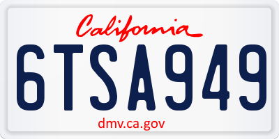CA license plate 6TSA949