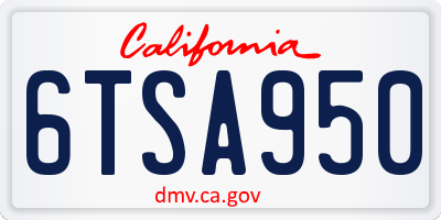 CA license plate 6TSA950
