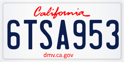 CA license plate 6TSA953