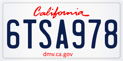 CA license plate 6TSA978