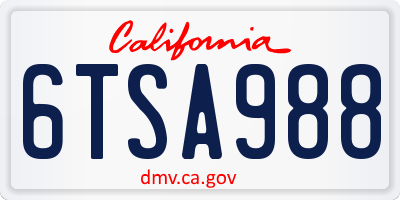 CA license plate 6TSA988