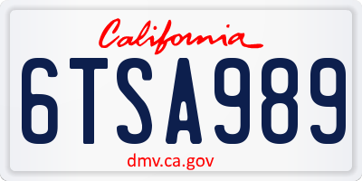CA license plate 6TSA989