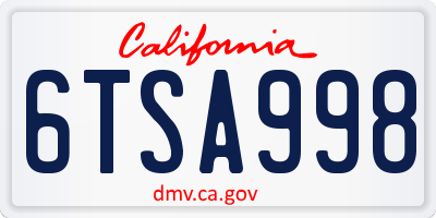 CA license plate 6TSA998