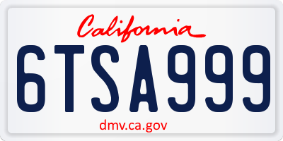 CA license plate 6TSA999