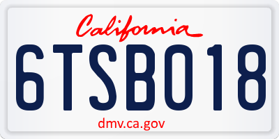 CA license plate 6TSB018