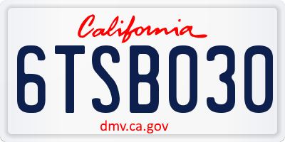 CA license plate 6TSB030