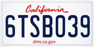 CA license plate 6TSB039