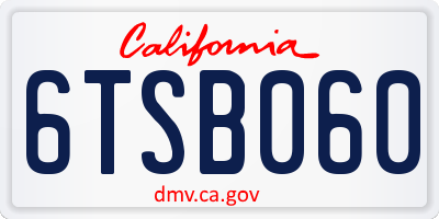 CA license plate 6TSB060
