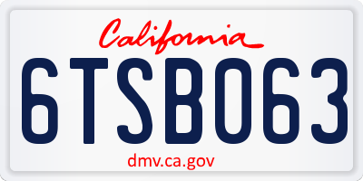 CA license plate 6TSB063