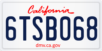 CA license plate 6TSB068