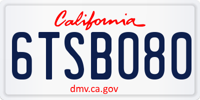 CA license plate 6TSB080