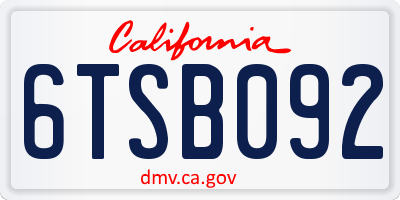 CA license plate 6TSB092