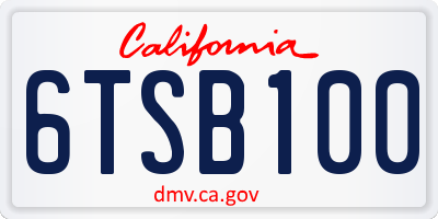 CA license plate 6TSB100